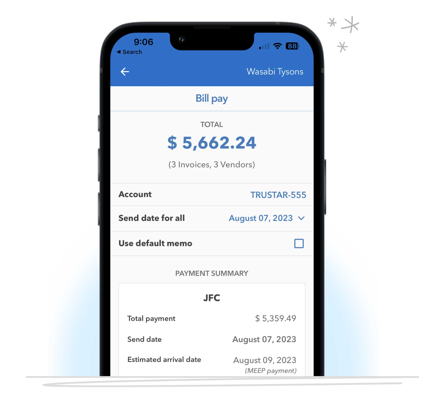 Mobile Bill Pay summary